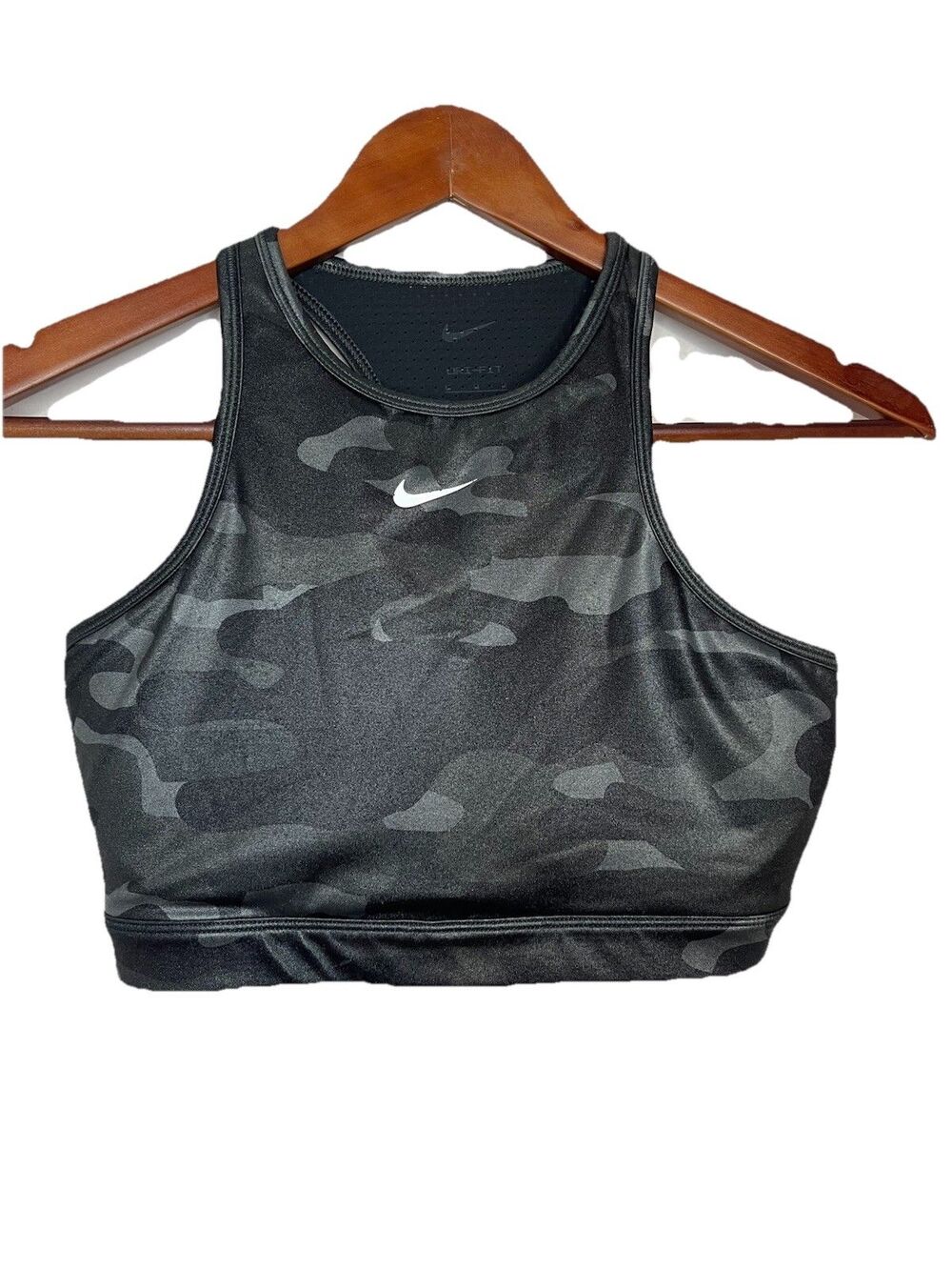 Nike Dri fit Women's Medium Black Camo Shiny Long Line Sports Bra